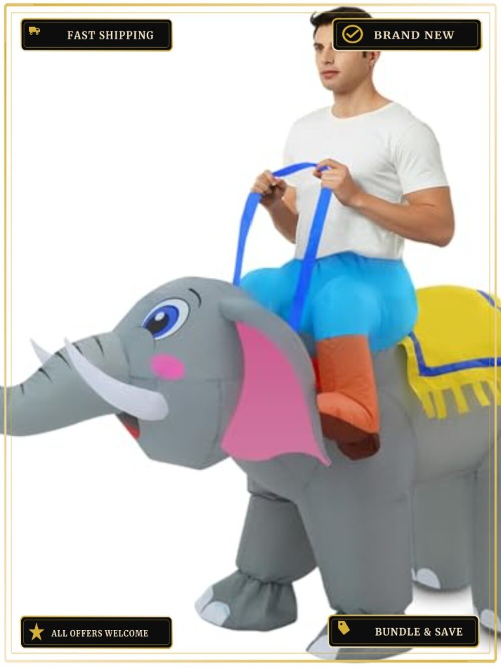 Inflatable Elephant Costume Adult Blow Up Ride On Halloween Cosplay Party Suit